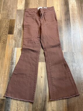 Celebrity Pink Brown Flare Jeans with Raw Hem